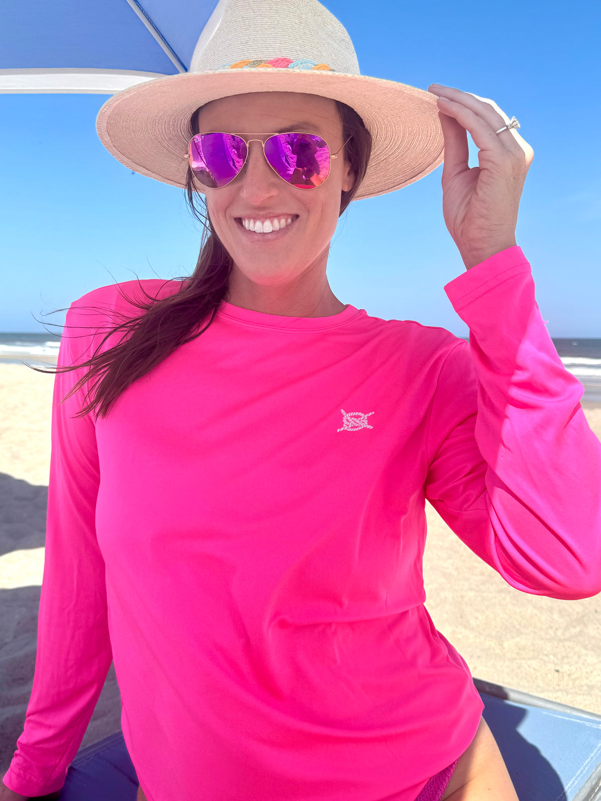 Stacked Logo Performance Long Sleeve - Hot Pink