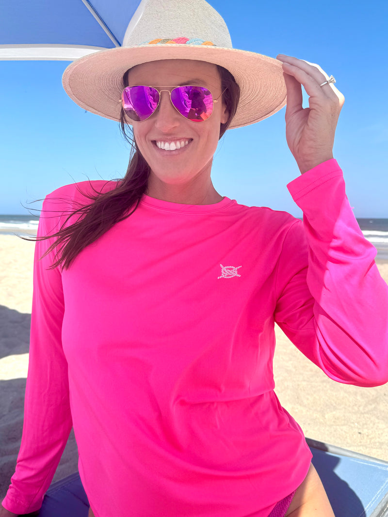 Stacked Logo Performance Long Sleeve - Hot Pink