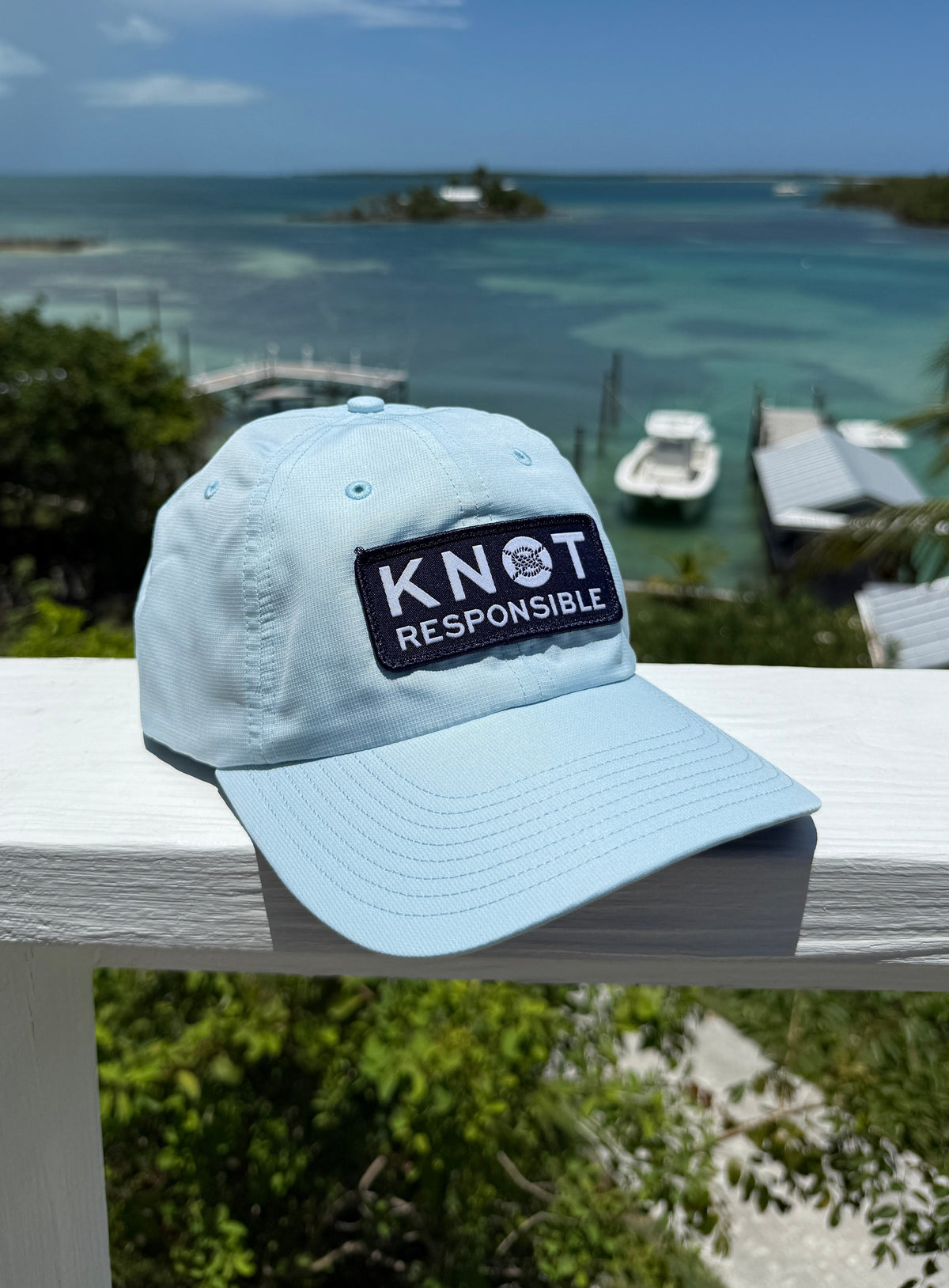 Performance Hat Stacked Logo- Light Aqua