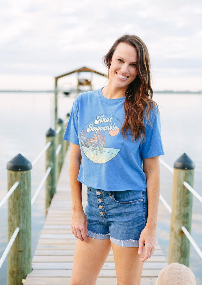 Knot Responsible Blue Graphic Crop Tee